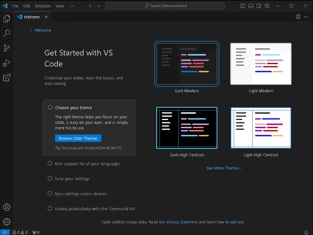 vscode first open